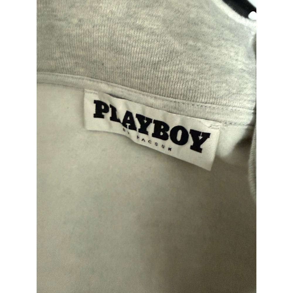 Playboy x PacSun Mens XL Heather Gray Quarter Zip Fleece Sweatshirt Embroidered